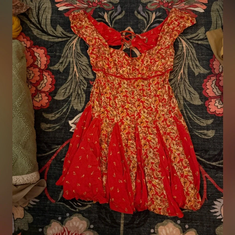 🍓 Free People Ponderosa Mini Dress Strawberry Combo Size S - Picture 4 of 8